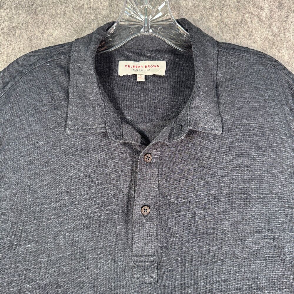 Orlebar Brown Sebastian Polo Shirt Mens XL Blue Linen Tailored Fit Slim Untucked